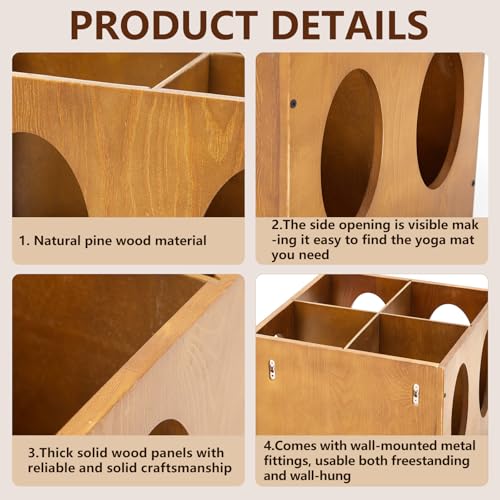 Image of Sintuff Vintage Wood Yoga Mat Holder Storage Organizer Floor Standing Foam Roller Holder Rack for Home Yoga Mats Gym Sports Exercise Accessories Dumbbell Resistance Bands