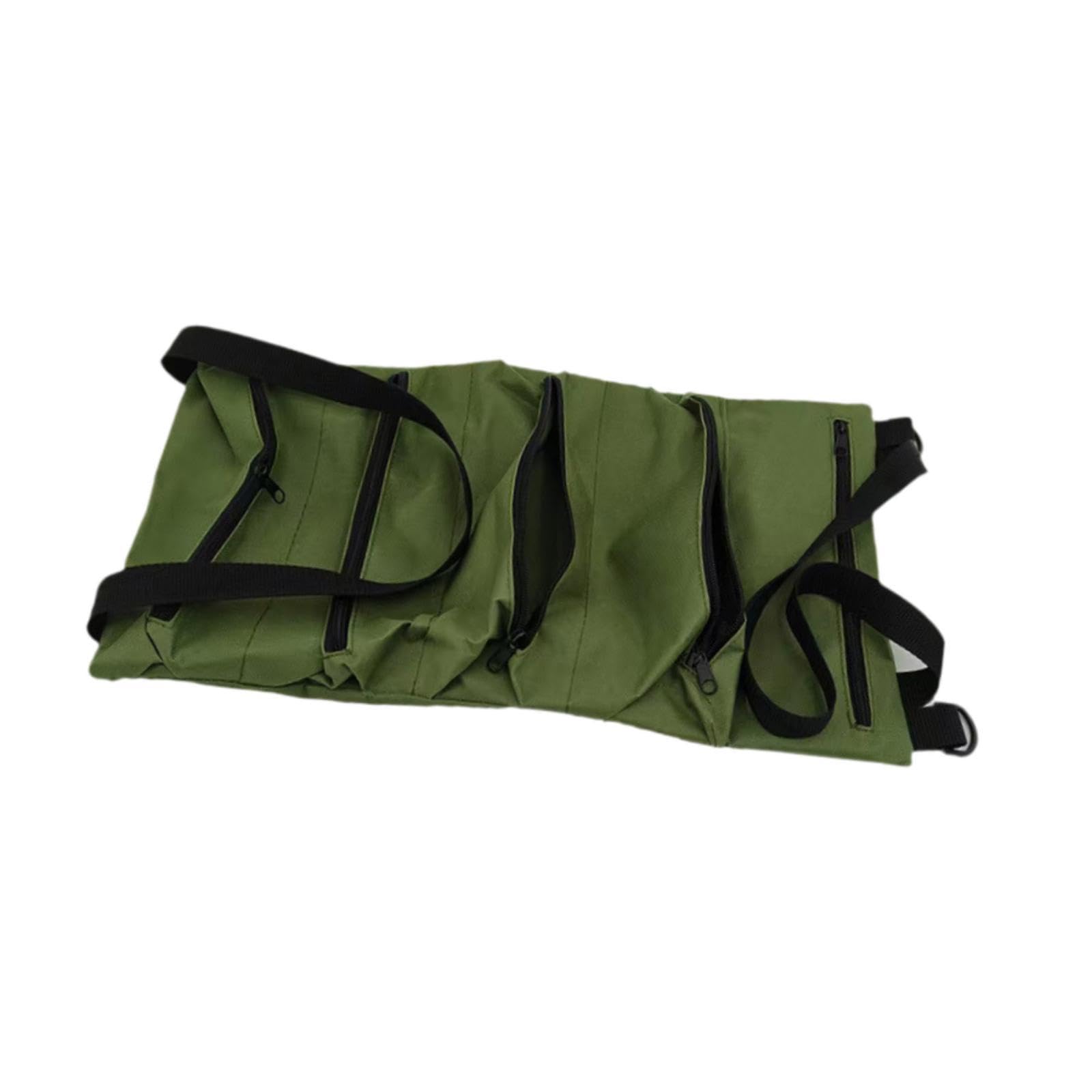 Tool Roll Up Bag Handbag with 5 Zipper Pockets Portable for Motorcycle Truck Green-image-46