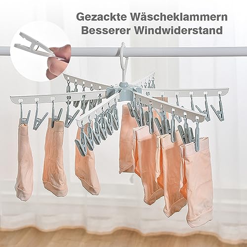 YZDZSW Sockentrockner Drehbare, Klappbare Klein wäschespinne, mit 36 Klammern für Unterwäsche Socken Handschuhe