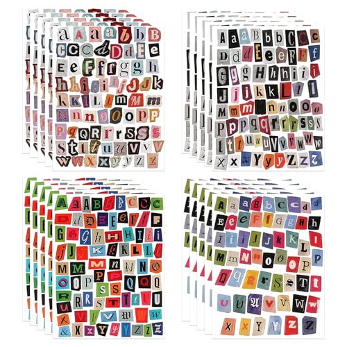 1136 Stück Buchstaben Aufkleber Vintage Scrapbooking Buchstaben Sticker Bunte Zeitschrift Alphabet Aufkleber Kleine Selbstklebende Letter Stickers für Journaling Buchstaben Laptop DIY Scrapbook