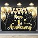 HAMIGAR 6x4ft Happy 1st Anniversary Banner Backdrop - 1 Wedding Anniversary Decorations Party Supplies - Black Gold
