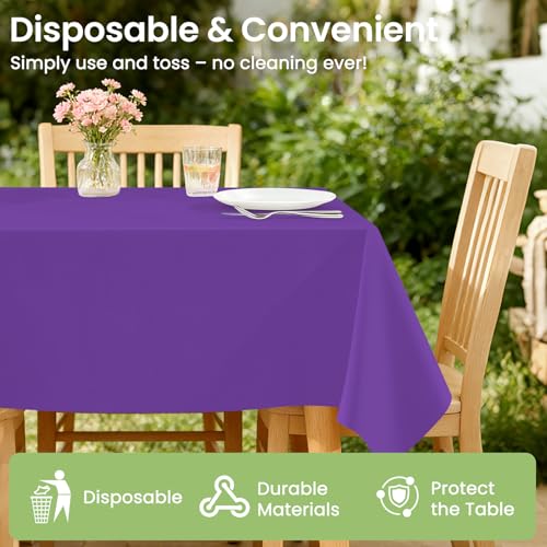Image of LANLISA 4 Pack Purple Plastic Tablecloth, 54 x 108 Inch Rectangle Table Cloth Disposable, Halloween, Summerween Decor, Halloween Tablecloths, Party Plastic Cover