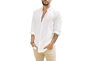 Mens Linen Button Down Casual Shirt