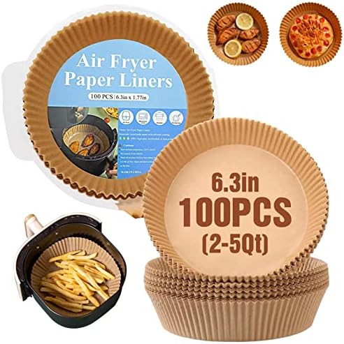 Disposable Air Fryer Paper Liners, 100 Pcs Round Non-Stick Parchment Paper, Oil-proof,Water-proof Cooking Baking Roasting Filter Pater for Air Fryers Basket, Microwave Oven, Frying Pan