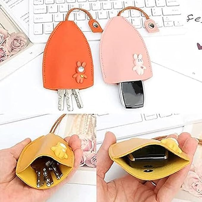 3 Pc's PU Leather Creative Pull Out Cute Large Capacity Car Key Case, Case Key Holder, Cartoon Pull Type Key Bag super large capacity(multicolour)-image-12