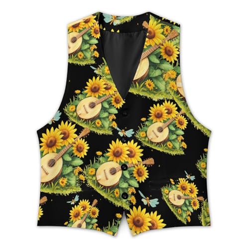 Dragonfly Sunflower Banjo Men's Suit Vest Slim Fit Business Dress Party Pattern Waistcoat Vest Top3