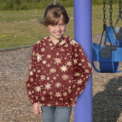 Kids Hoodies Sweaters Christmas Xmas Snowflake Hooded Sweatshirts with Big Pockets for Boys Girls B04000964