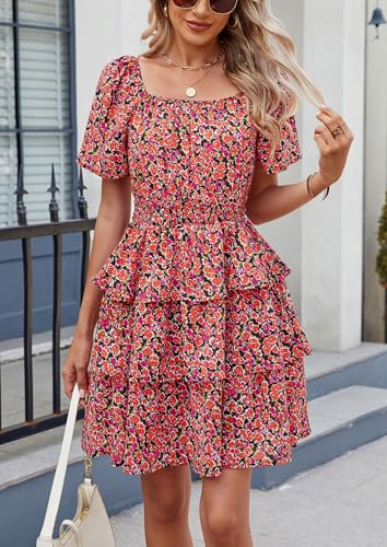 Image of PRETTYGARDEN Women's Summer Floral Ruffle Short Dress