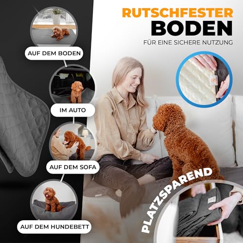 SympaTierisch wasserdichte Hundedecke - Robuste Hundematte als Schutz für Sofa & Bett - rutschfeste Hundedecke auch für große Hunde geeignet - in der Waschmaschine waschbar - 150 x 130 cm - grau