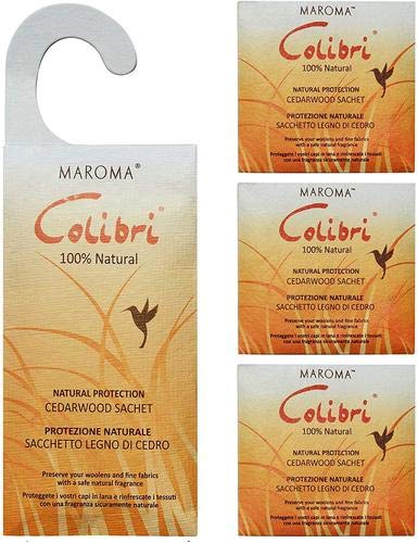 PristineColibri Natural Anti Moth Repellent - Hanging Wardrobe Sachet & Drawer Sachets (Cedar, 1 Hanging + 3 Large Drawer Sachets)