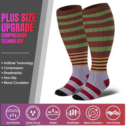 Image of bropite 3 /4 Pairs Plus Size Compression Socks Extra Wide Calf Women&Men 20-30mmHg Support Dancing Cycling Running Climbing