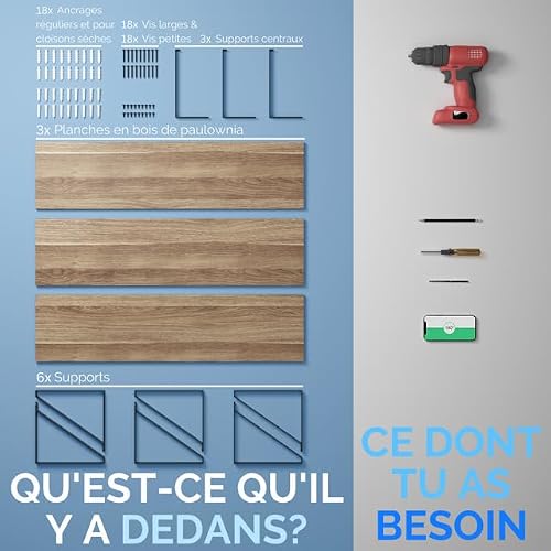 Étagères Murales Suspendues ZENO 18 kg, CASSA HOME DÉCOR