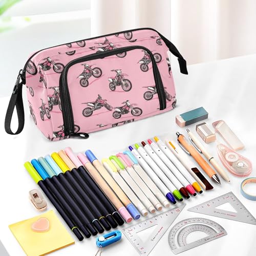 Image of Fisyme Dirt Bike Motocycles Pencil Case Large Capacity Pen Bags Box Big Makeup Pouch Organizer