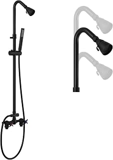 Matte Black Wall Mount Outdoor Shower Kit with Hand Held Spray Two Cross Handles with Adjustable Slide Bar Two Function Exposed Shower Faucet System