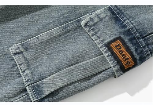 Men Trousers Neutral Solid Color Loose Pocket Cargo Pants Big Wide Leg Washing Jean Pants3