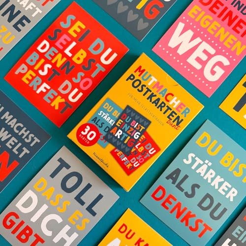 Rüsselfuchs Positive Sprüche Postkarten - 30 Stück Mutmacher-Karten - 15 Motive, jedes Motiv doppelt - Affirmationskarten DIN A6 bunt