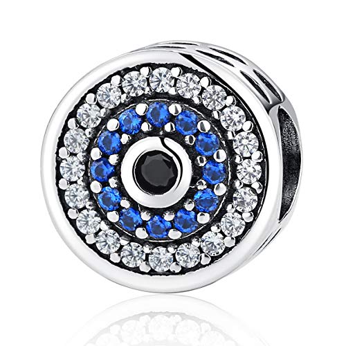 Charm portafortuna a forma di occhio di Allah, per braccialetti Pandora, compatibile con braccialetti componibili europei, in argento Sterling 925 e Argento, colore: B, cod. C092