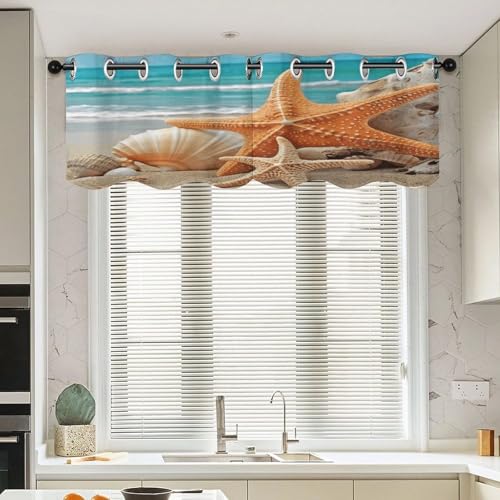 Cortinas opacas de estrella de mar para ventanas de cocina y decoración marina 4