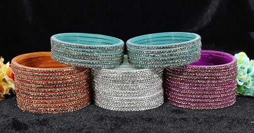 Image of NMII Glass with Plain and Glossy Finished Bangle Set For Women and Girls