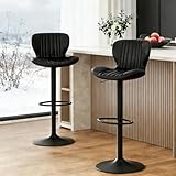JAMFLY Bar Stools Set of 2, Leather Adjustable Barstools Counter Height Modern Bar Stools, Island Chairs Set of 2 for Kitchen, Black