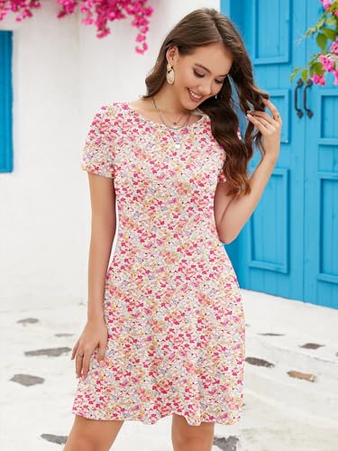 Image of KORSIS Summer Women's Dress Casual T-Shirt Short Sleeve Dresses Swing Flowy Beach Vacation Work Sundress with Pockets