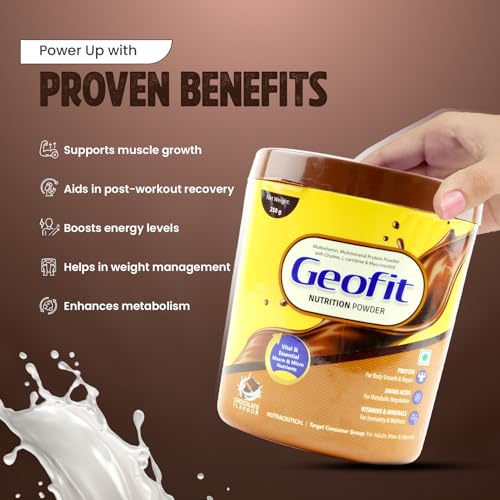 Image of Geofit Nutrition Powder | Delicious Chocolate Flavour | High-Calorie Protein Powder for Better Immunity & Health | Helps Build Muscles for Men & Women Pack of 2 -(250g each)