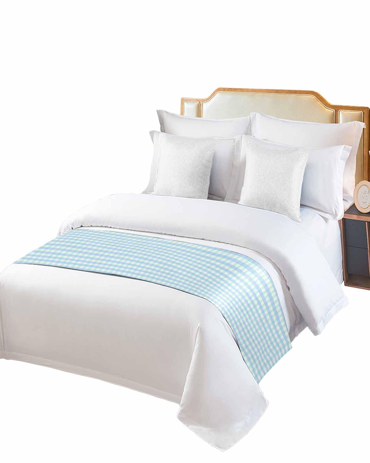 Jolunifun Aqua Blue Green Bed Runner Scarf for Cal King Size Bed Foot,Decorative Bedding Accessory Stainproof & Dustproof Soft Protector for Bedroom Checkered Plaid Gingham Lattice Trellis 102