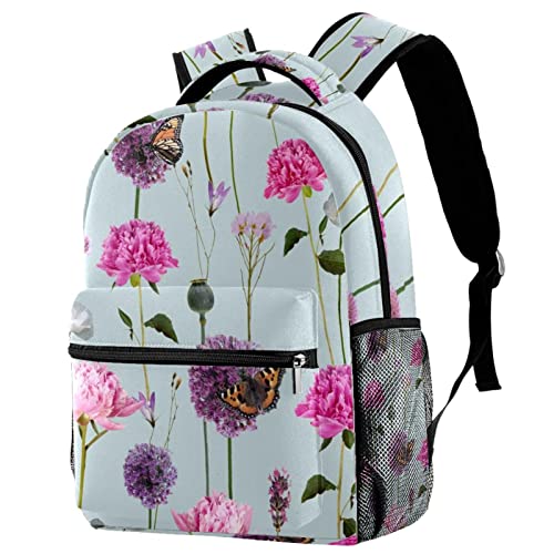 Sac à dos de voyage fleurs et papillons avec porte-bouteille pour enfants