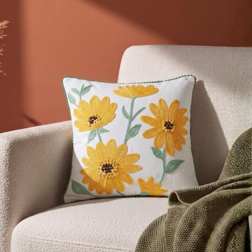 Image of haus & kinder Cushion Cover 16 x 16 Inch | Embroidered Decorative Cushion Cover for Sofa, Bed & Home Decor | Canopy Gold Mustard | Pack of 1