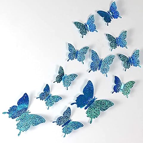 Butterfly Wall Decor, 24PCS 3D Butterfly Cake Decorations for Cake Decorating Wall Decor Wedding Party Decorations (Glitter-Blue) Cover