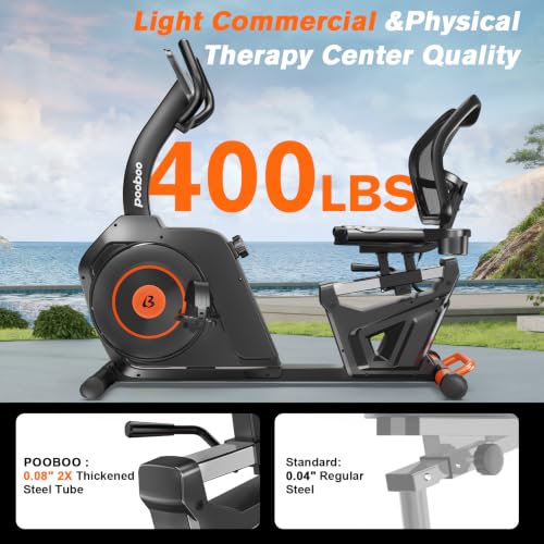Image of pooboo Recumbent Exercise Bike, Stationary Bikes for Home with Arm Exerciser, Magnetic Recumbent Bike with Ergonomic Backrest & Comfortable Seat, Smart APP, Pulse Sensor, 400LBS Weight Capacity