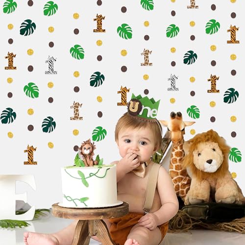 Image of Pinkblume Wild One Jungle Theme Decorations - Palm Leaf Dot Circle Garland, Safari Animal 1st Birthday Supplies