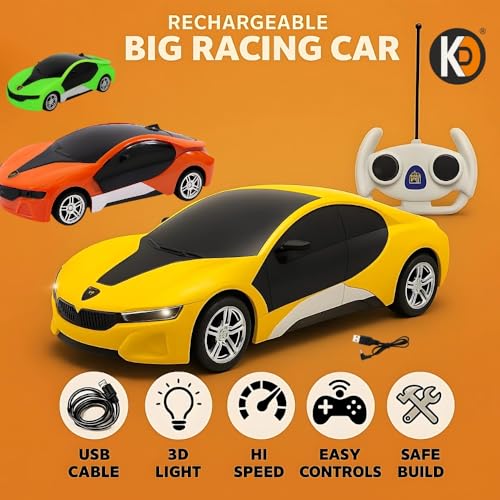 Image of K D Remote Control Car Toy with Lightning, Music Effects, Universal Wheel (Red)
