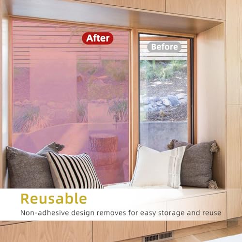 WPCTEV Window Privacy Film One Way Daytime Mirror Tint Treatments UV Heat Control Vinyl Stickers Sun Block Glass Paper Door Covering Reflective (Red Silver, 29.5 Inch x 6.5 Feet)