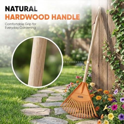Image of Superio Kids Rake with Hardwood Handle, Durable Plastic Head to Sweep Leaves in Lawn and Tidying Up The Garden, 34 inch