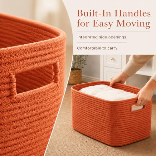 Image of 22.8GAL Extra Large Collapsible Laundry Basket for Dirty Clothes,Shoes, Sturdy Portable Aesthetic Boho Heavy Duty Wicker Hamper for Living Room Thow Pillows Blankets Storage Organizer,Terracotta