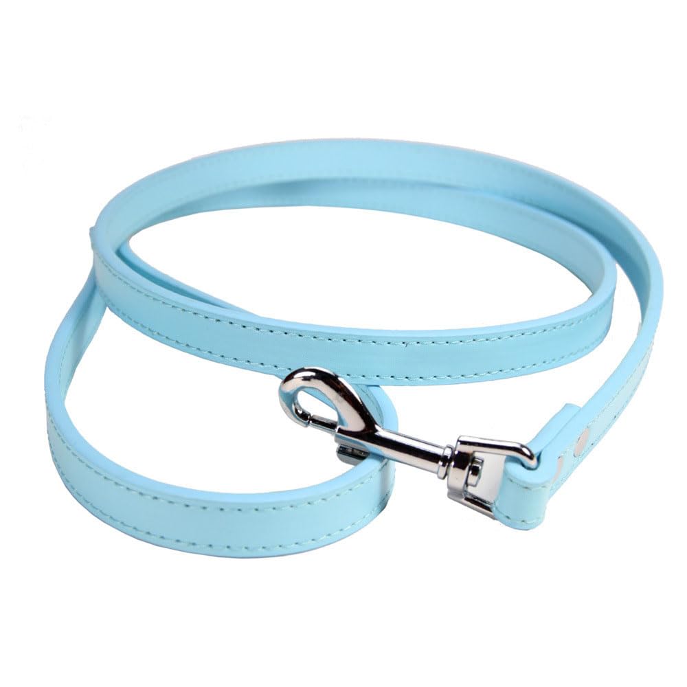 1Pcs Sky Blue Leather Dog Lead 1.5cmx120cm PU Leather Pet Leash for Small Pet Dogs Cats