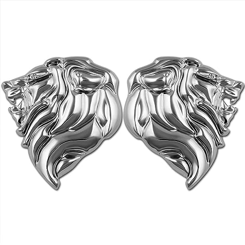 Image of 2PCS Lion Head Metal car Emblem 3D Animal Decoration Metal car Badge Rear car Tail Decoration Sticker (Silver)