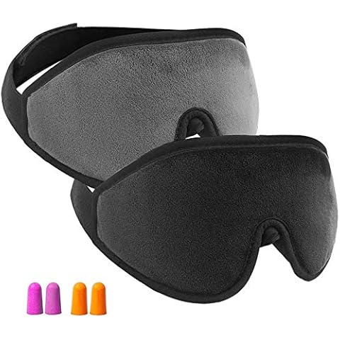 2 Pack Eye Mask for Sleeping, New Upgraded 3D Contoured Blindfold, Sleep Mask Adjustable Strap Smooth Comfort Breathable Fabric, 100% Blackout Eye Shades with Ear Plug for Men Women Cover