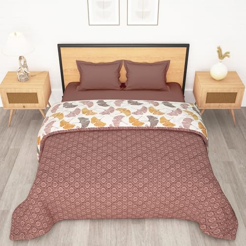 Image of Comforter Double Bed Blankets for Winter| 180GSM Microfiber 220 x250 cm Quilt Cooling Blankets for Summer | AC Comforter Double Bed | Light Grey & Stripes Pattern Reversible Design Duvet