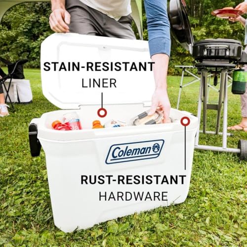 Image of Coleman Marine Cooler with Fully Insulated UV Guard Lid & Body, Keeps Ice for 3+ Days, Great for Boating & Fishing, 52qt /100qt Wheeled /120qt Options