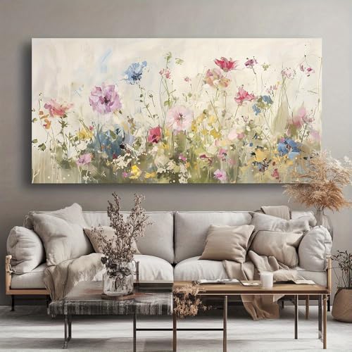 Peinture abstraite moderne de fleurs sauvages pour un salon lumineux et cosy