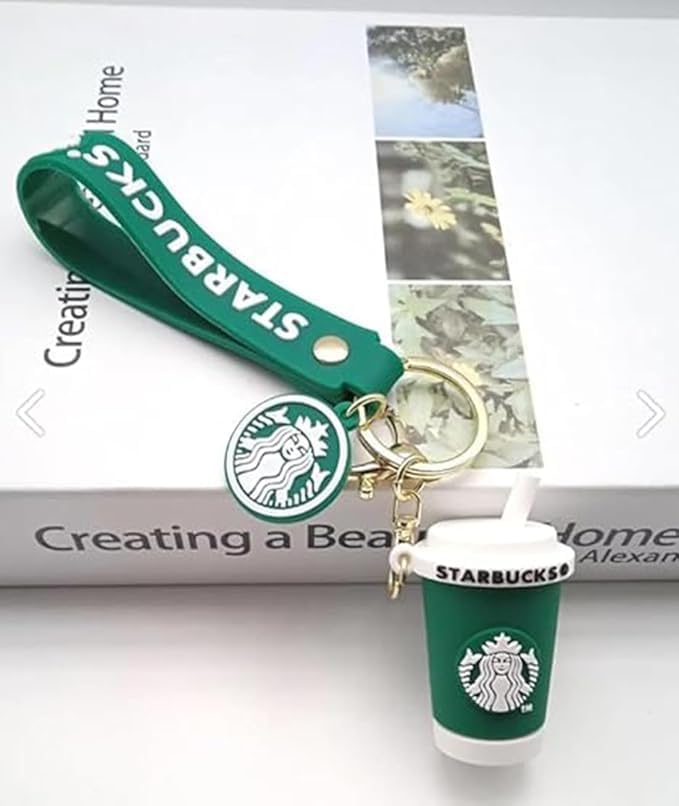 Starbucks Inspired 3D Silicone Coffee Cup Keychain with Green Wrist Strap, Cute Mini Coffee Cup Key Ring, Coffee Lover Gift, Bag Charm, Backpack Key Holder for Women Men-image-28