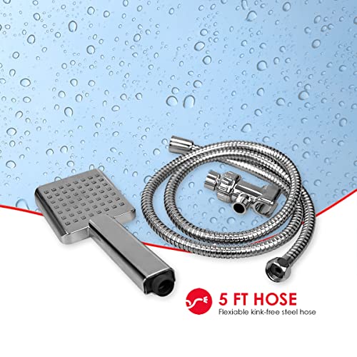 Home Basics Ultimate Single Function Shower Massager High Performance Shower Bliss Square Handheld Powerful Anti-Clog Shower Spray 5Ft Long Hose, Easy Installation, Chrome (1) #TOP2
