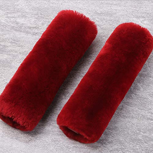 Image of 2 Pack Red Sheepskin Car Seat Belt Cover Pads | Soft Wool Seatbelt Cushions