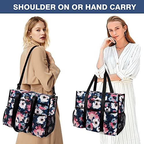 Image of IBFUN Utility Tote Bag with 24 Pockets, Large Teacher Tote for Women with Laptop Compartment, Travel Tote Bag with Zip Top