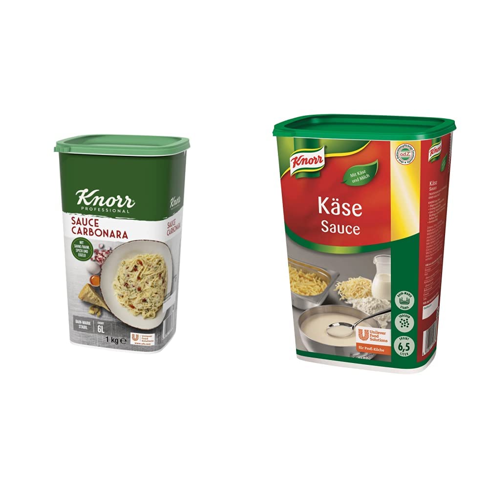 Knorr Sahne Sauce Carbonara 1 kg, 1er Pack (1 x 1 kg) & Käse Sauce (cremige Konsistenz, abgerundeter Käsegeschmack) 1er Pack (1 x 1kg)