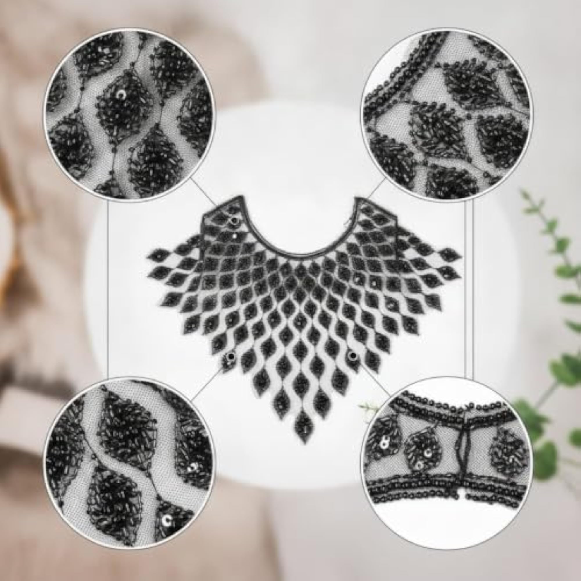 Sequined Collar Applique Mesh Neckline Decoration