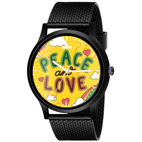 AROA Watch New Watch for Peace and Love Colorful Model : 509 Black Metal Type Analog Black Strap Watch Yellow Dial for Men Stylish Watch for Boys (B0C4HKVDXY) Amazon Price History, Amazon Price Tracker