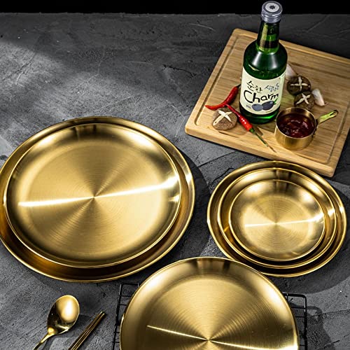 Platos llanos de acero inoxidable Plato Platos Redondos Bandeja de cena de metal cepillado reutilizable Plato de Postre Apilable Plato para acampar al aire libre para el hogar Kichten Snack B